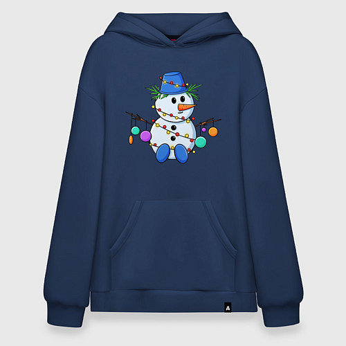 Худи оверсайз Веселый новогодний снеговик / Тёмно-синий – фото 1