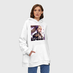 Толстовка-худи оверсайз Genshin Impact art, цвет: белый — фото 2