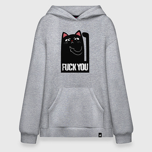 Худи оверсайз Black cat - fuck you / Меланж – фото 1