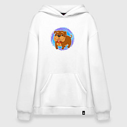 Толстовка-худи оверсайз Мультяшный смешной бульдог собака, цвет: белый