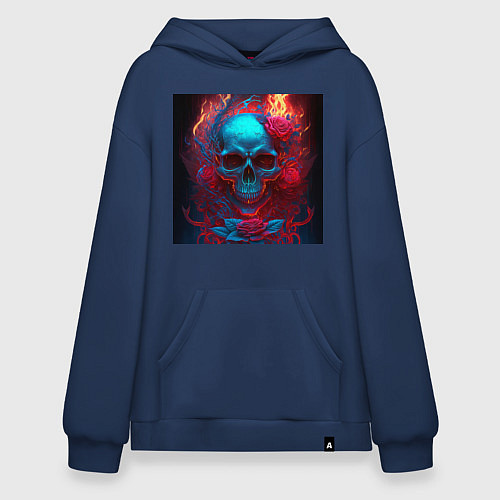 Худи оверсайз Страсть и цветы / Тёмно-синий – фото 1