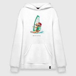 Толстовка-худи оверсайз Wind surfing bear, цвет: белый