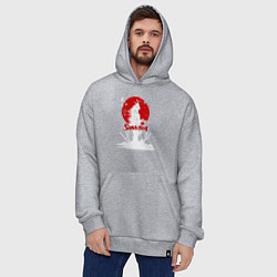 Толстовка-худи оверсайз Белый самурай, катаны и красное солнце, цвет: меланж — фото 2