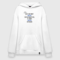 Толстовка-худи оверсайз Life is not about waiting цитата, цвет: белый