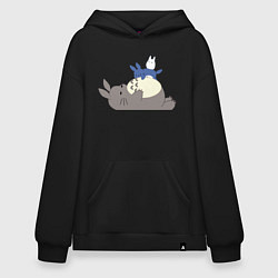Толстовка-худи оверсайз Тоторо спит, цвет: черный