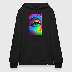 Толстовка-худи оверсайз Глаз - нейросеть - поп-арт - неон, цвет: черный