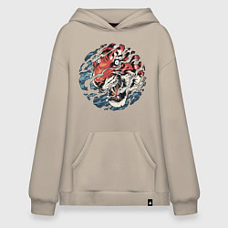 Толстовка-худи оверсайз Japan tiger head, цвет: миндальный