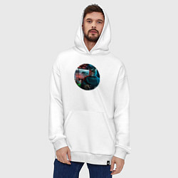 Толстовка-худи оверсайз Бабушка и кот в киберпанке, цвет: белый — фото 2