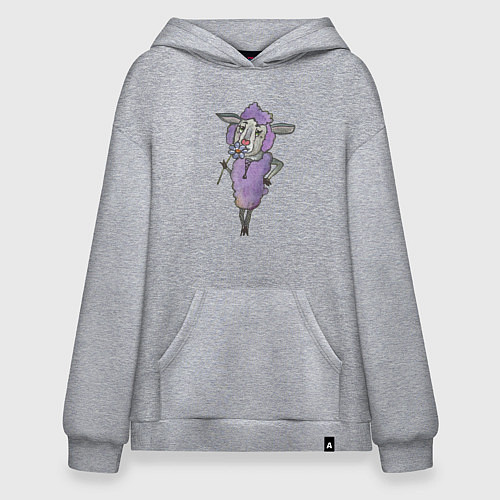 Худи оверсайз Фиолетовая овечка с цветком / Меланж – фото 1