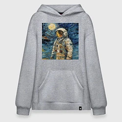 Толстовка-худи оверсайз Космонавт на луне в стиле Ван Гог, цвет: меланж