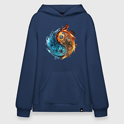 Толстовка-худи оверсайз Стихии огня и воды, цвет: тёмно-синий