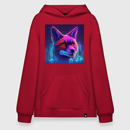 Худи оверсайз Лиса в неоновом свете / Красный – фото 1