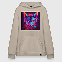 Худи оверсайз Неоновый лис в наушниках