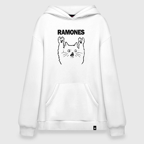 Худи оверсайз Ramones - rock cat / Белый – фото 1
