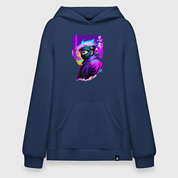 Толстовка-худи оверсайз Ниндзя - иероглифы - Япония, цвет: тёмно-синий