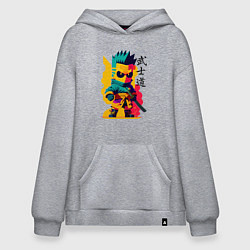 Толстовка-худи оверсайз Bart Simpson - samurai - bushido, цвет: меланж