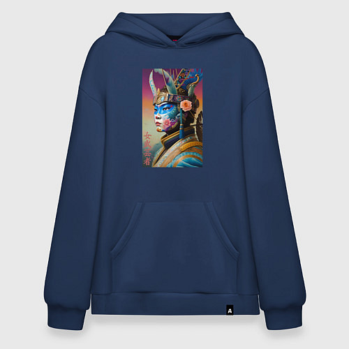 Худи оверсайз Онна-бугэйся - девушка-самурай - боевой раскрас- н / Тёмно-синий – фото 1