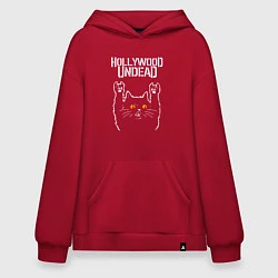 Толстовка-худи оверсайз Hollywood Undead rock cat, цвет: красный
