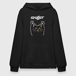 Толстовка-худи оверсайз Skillet rock cat, цвет: черный