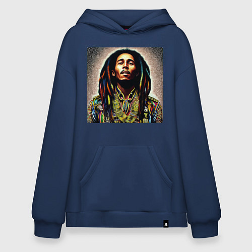 Худи оверсайз Боб Марли в кислотном мундире / Тёмно-синий – фото 1