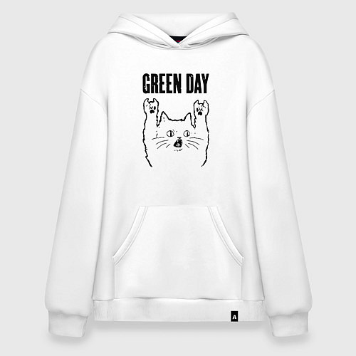 Худи оверсайз Green Day - rock cat / Белый – фото 1