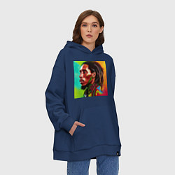 Толстовка-худи оверсайз Разноцветный цифровой арт Боб Марли, цвет: тёмно-синий — фото 2