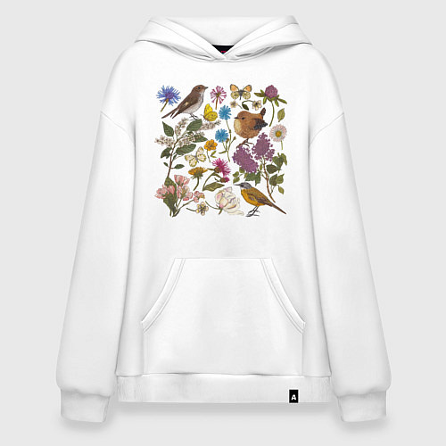Худи оверсайз Цветение и птички / Белый – фото 1