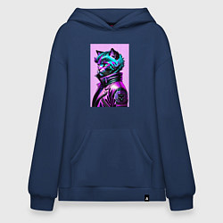 Толстовка-худи оверсайз Прикольный фиолетовый котейка - нейросеть, цвет: тёмно-синий