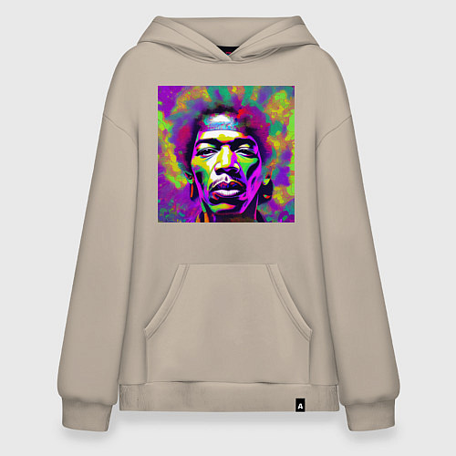 Худи оверсайз Jimi Hendrix in color Glitch Art / Миндальный – фото 1