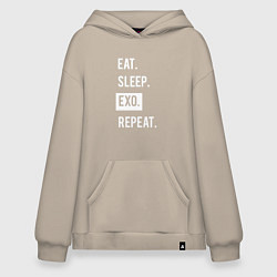 Толстовка-худи оверсайз Eat Sleep EXO Repeat, цвет: миндальный