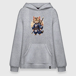 Толстовка-худи оверсайз Котик- самурай - японский стиль, цвет: меланж