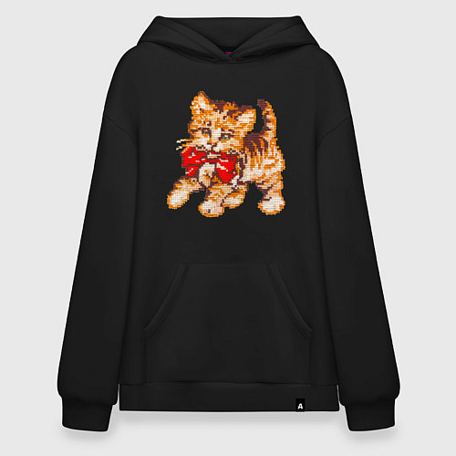 Худи оверсайз Милый котенок с бантом вышивка / Черный – фото 1