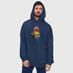Толстовка-худи оверсайз Акварельный попугай, цвет: тёмно-синий — фото 2