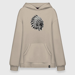 Толстовка-худи оверсайз Индеец шаман, цвет: миндальный