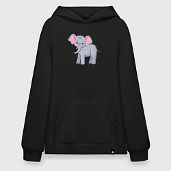 Толстовка-худи оверсайз Сute elephant, цвет: черный