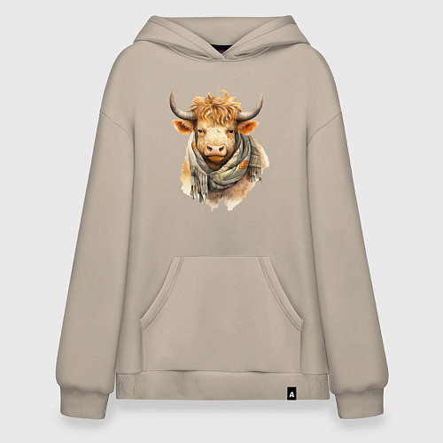 Худи оверсайз Бык в шарфе / Миндальный – фото 1