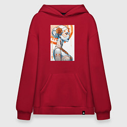 Толстовка-худи оверсайз Ажурный портрет - нейросеть, цвет: красный