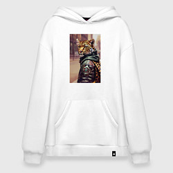 Толстовка-худи оверсайз Cool leopard - urban style - neural network, цвет: белый