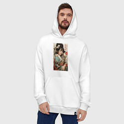 Толстовка-худи оверсайз Японская девочка в кимоно с котенком, цвет: белый — фото 2