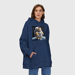 Толстовка-худи оверсайз Толстый котик астронавт, цвет: тёмно-синий — фото 2