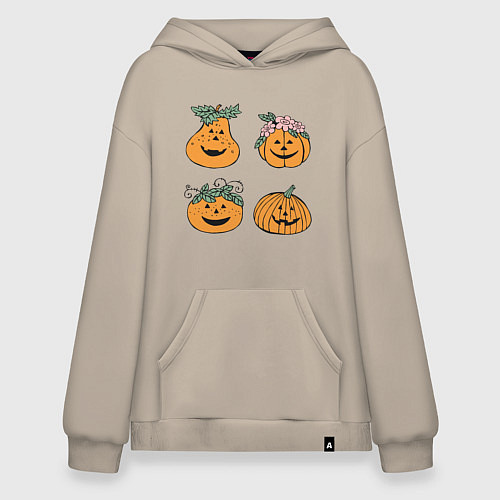 Худи оверсайз Веселые тыквы / Миндальный – фото 1