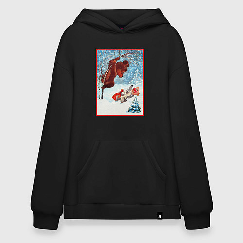 Худи оверсайз Медведь на дереве и заяц / Черный – фото 1