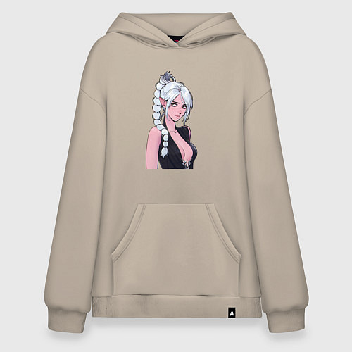 Худи оверсайз Шэдоухарт - серебрянные волосы / Миндальный – фото 1