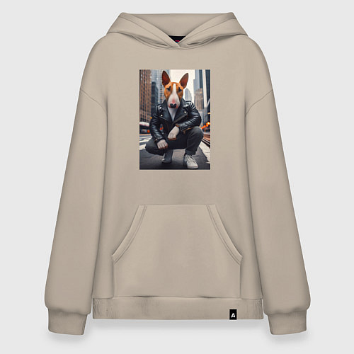 Худи оверсайз Булли на улице Нью-Йорка - нейросеть / Миндальный – фото 1