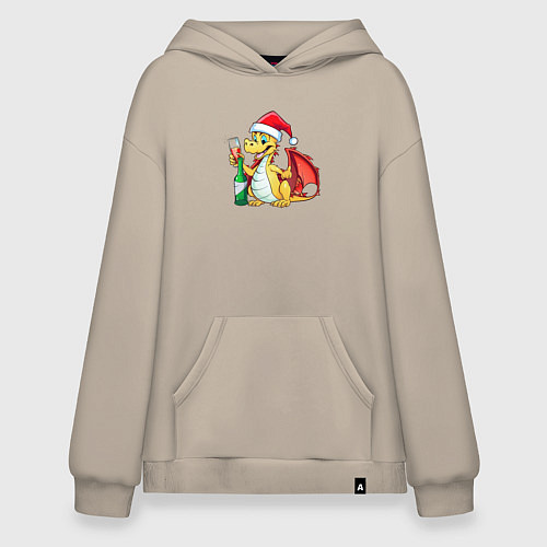 Худи оверсайз Красный дракон с шампанским / Миндальный – фото 1