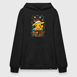 Толстовка-худи оверсайз Новогодний пика-пика, цвет: черный