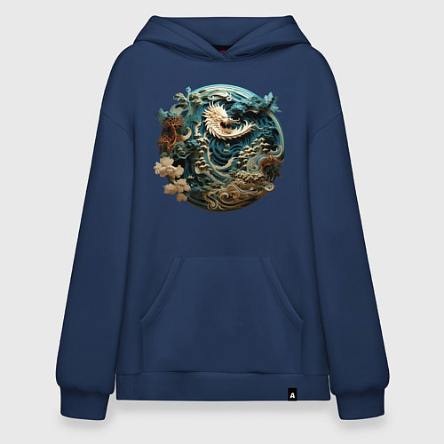 Худи оверсайз Китайский дракон в круге / Тёмно-синий – фото 1