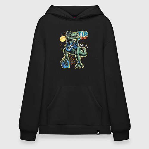 Худи оверсайз Тираннозавр с гитарой в шляпе / Черный – фото 1