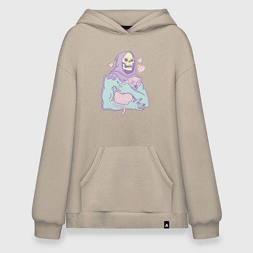 Худи оверсайз Скелетор с котом / Миндальный – фото 1
