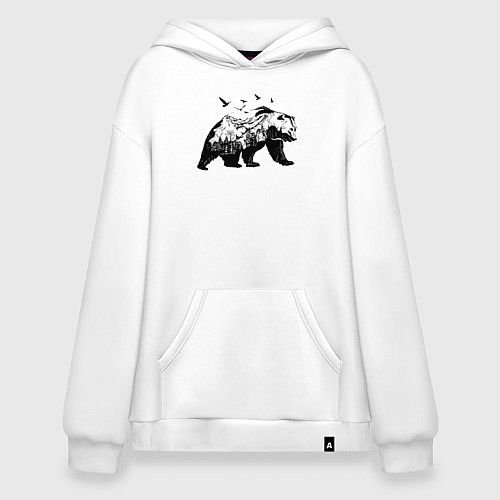 Худи оверсайз Силуэт тайги в медведе / Белый – фото 1